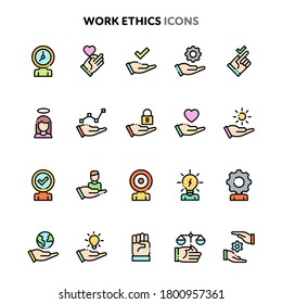 Vector icons related to work ethics. Symbols such as employee's attitude and dedication toward job are included in this set. Layered and still looks perfect in 32x32px.