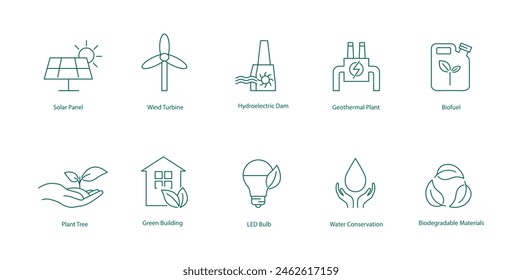 Vector Icons of Renewable Energy and Water Conservation