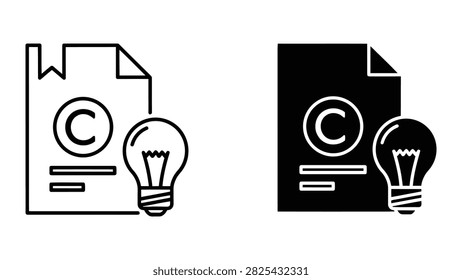 Vector icons representing copyright protection, intellectual property, and creative idea development.