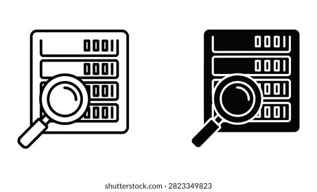 Vector icons representing data search, information analysis, and file lookup with a magnifying glass.
