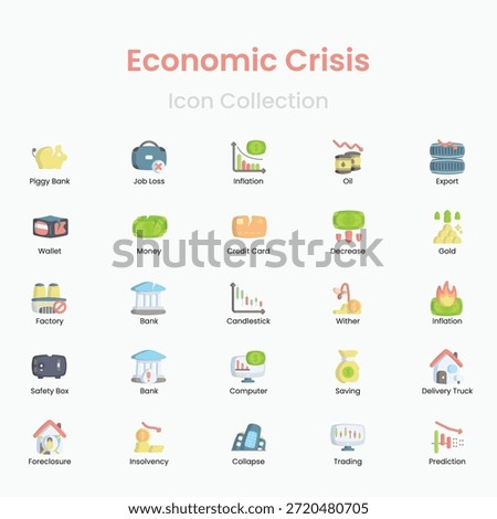 Vector icons representing economic downturn inflation and financial instability