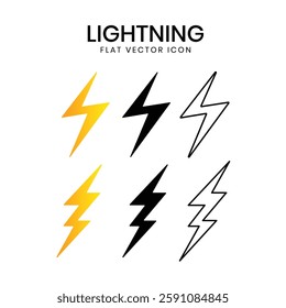 Vector icons representing lightning, electricity, power, and energy symbols