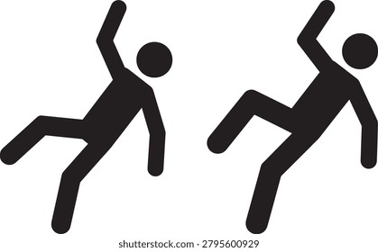Vector icons representing slipping or falling down. Cautionary symbols for danger.
