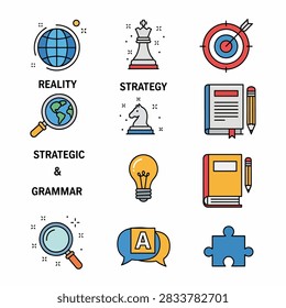 Vector icons representing strategy planning business growth and execution concepts