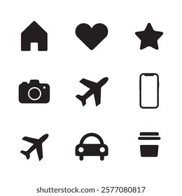 Vector Icons Representing Travel, Photography, and Lifestyle