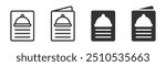 Vector icons of a restaurant menu in various styles, including outline and filled. Perfect for food, dining, and app designs.