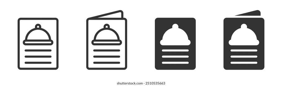 Vector icons of a restaurant menu in various styles, including outline and filled. Perfect for food, dining, and app designs.