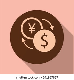 Vector icons with retro long shadow "currency exchange"