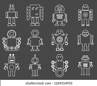 Vector icons of robots in a flat design