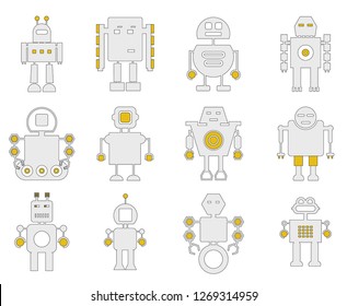 Vector icons of robots in a flat design