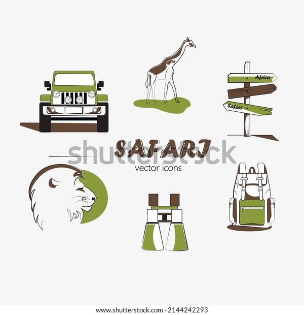vector icons safari, desert, africa, sand color,\
king of beasts, lion, giraffe, jeep safari, backpack, hiking,\
binoculars,vector icons safari, desert, africa, sand color, king of\
animai, lion, giraffe