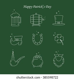 Vector icons Saint Patricks Day.  Collection of symbols for greeting or invitation cards.