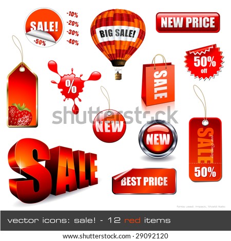 vector icons: Sale! - 12 red items