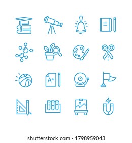 vector icons of school subjects, activities, education and science symbols