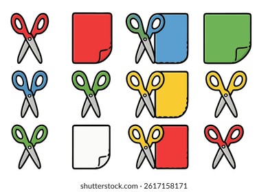 Vector icons of scissors and paper