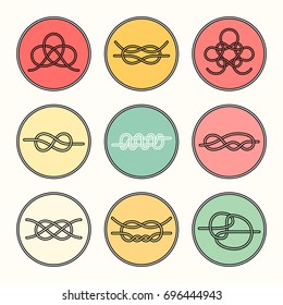 Vector Icons of Sea Knot Collection. Editable stroke design elements for seafood restaurant menu. Set of logotypes templates for climbing, rope access, yacht club and insurance firm.