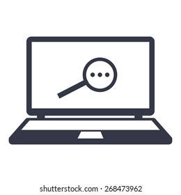 Vector icons searching for information on the Internet. magnifier on the laptop monitor