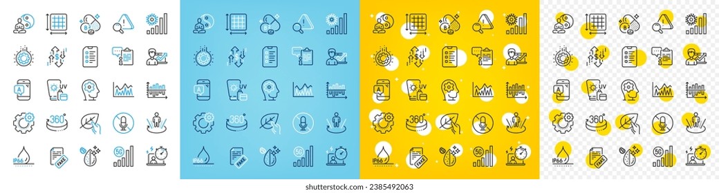 Vector icons set of 5g wifi, Ab testing and Clipboard line icons pack for web with Checklist, Sunscreen, Fake news outline icon. Brain working, 360 degrees, Gear pictogram. Dirty water. Vector
