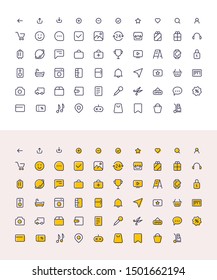 Juego de iconos vectores sobre Office y compras
