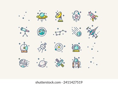 vector icons set about space and science
