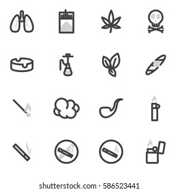 vector icons set accessories for smoking cigars, tobacco, hookah.