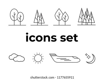 Vector icons set. Air and key icon. Name tag and film roll vector set icons