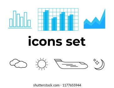 Vector icons set. Air and key icon. Name tag and film roll vector set icons