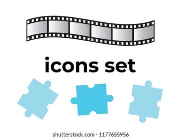 Vector icons set. Air and key icon. Name tag and film roll vector set icons