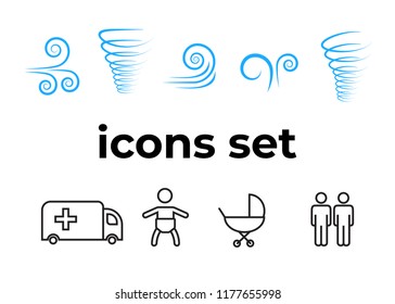 Vector icons set. Air and key icon. Name tag and film roll vector set icons
