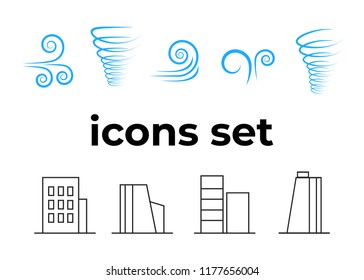 Vector icons set. Air and key icon. Name tag and film roll vector set icons