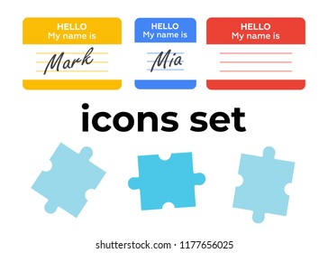 Vector icons set. Air and key icon. Name tag and film roll vector set icons