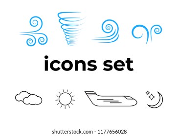 Vector icons set. Air and key icon. Name tag and film roll vector set icons