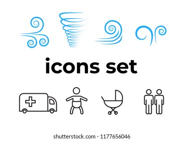Vector icons set. Air and key icon. Name tag and film roll vector set icons
