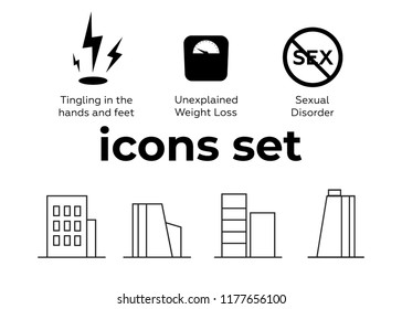 Vector icons set. Air and key icon. Name tag and film roll vector set icons