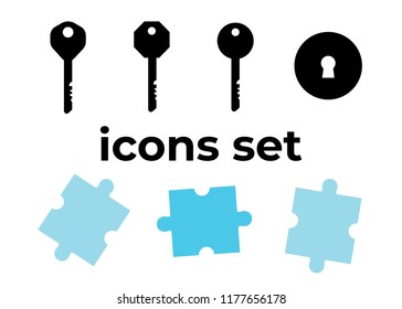 Vector icons set. Air and key icon. Name tag and film roll vector set icons