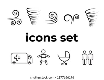 Vector icons set. Air and key icon. Name tag and film roll vector set icons