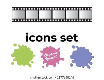 Vector icons set. Air and key icon. Name tag and film roll vector set icons