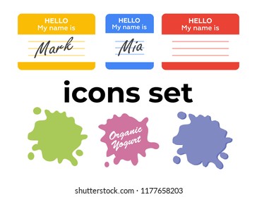 Vector icons set. Air and key icon. Name tag and film roll vector set icons