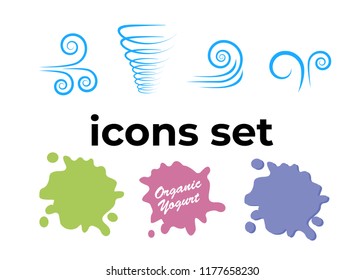 Vector icons set. Air and key icon. Name tag and film roll vector set icons