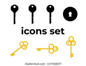 Vector icons set. Air and key icon. Name tag and film roll vector set icons