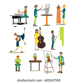 Vector icons set of artistic profession people isolated on white background. Flat style design elements.