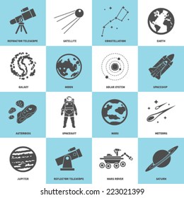 Vector icons set of astronomy. 