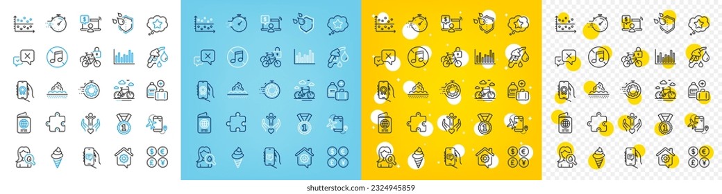 Juego de iconos vectoriales de la aplicación Award, Casa de trabajo y Añadir iconos de línea de bolsos para web con Passport, aplicación de chat, icono de contorno de la estación de gasolina. Moneda de dinero, aplicación de vuelos, pictograma de rechazo. Vector