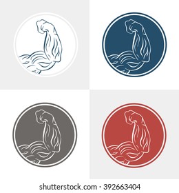 Vector icons set of biceps arm muscles. Ready design for sport label, logo, gym, t-shirt, etc