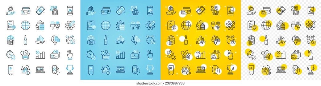 Vector icons set of Bio shopping, Computer cables and Leadership line icons pack for web with Card, Web analytics, User call outline icon. Cogwheel, Cake, Globe pictogram. Euro money. Vector