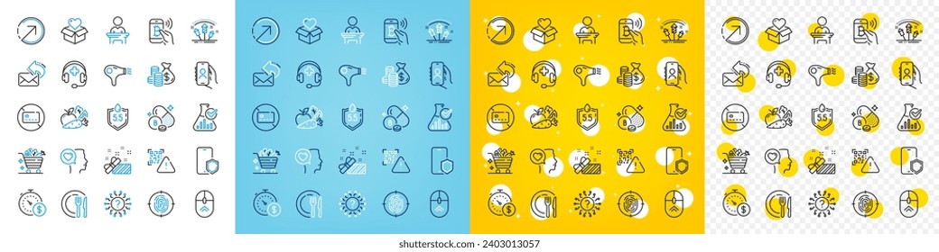 Vector icons set of Bitcoin pay, Vegetables and Fireworks rocket line icons pack for web with Boron mineral, Last minute, Donation outline icon. Coins bag, Election candidate. Vector