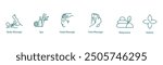 Vector Icons Set: Body Massage, Spa, Head Massage, Foot Massage, Relaxed Zone, Holistic