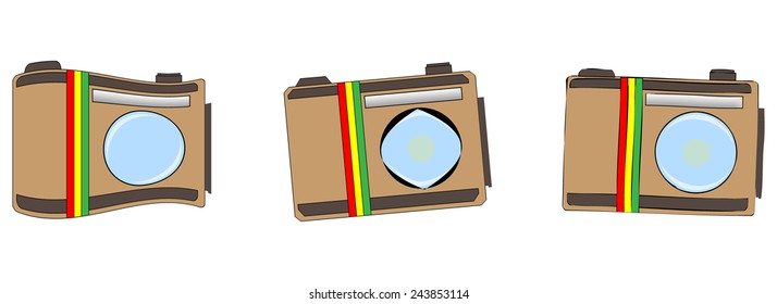 Vector icons set -  Brown painted camera with the flag of Ethiopia. Isolated on white background