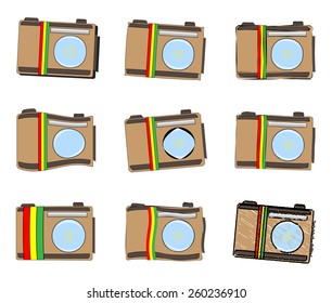 Vector icons set. Brown Rastafarian camera with the flag of Ethiopia.