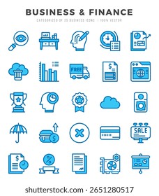 Vector icons set of Business and Finance. Two Color style Icons.